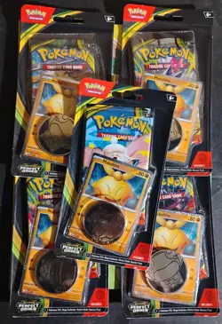 5 Sealed Pokemon Blister Packs Mega Evolution Perfect Order Makuhita Promo &Coin - Image 1