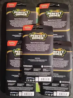 5 Sealed Pokemon Blister Packs Mega Evolution Perfect Order Makuhita Promo &Coin - Image 2