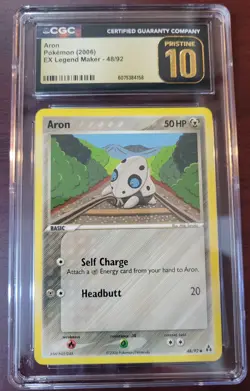 CGC 10 PRISTINE Pokemon EX Legend Maker Aron 48/92 (2006) 48/92 - Image 1