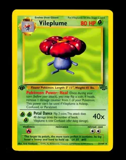 1999 Pokemon VILEPLUME Jungle Set 1ST EDITION Rare NON HOLO Card 31/64 WotC MINT - Image 1