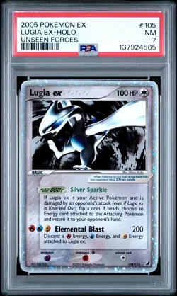 2005 POKEMON EX UNSEEN FORCES #105 LUGIA EX-HOLO PSA 7 - Image 1