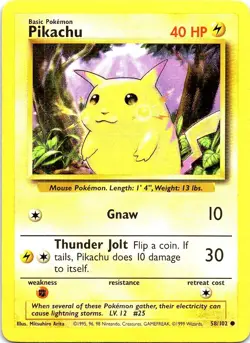 Pikachu 58/102 Common Base Set Unlimited Pokemon Moderately Played - Image 1