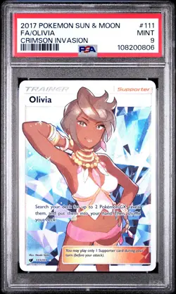 PSA 9 Olivia Full Art #111 Sun & Moon Crimson Invasion 2017 Pokemon Card - Image 1