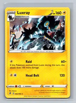 Luxray Normal Rare SWSH02: Rebel Clash SWSH02 Lightning 062/192 Pokemon Card - Image 1