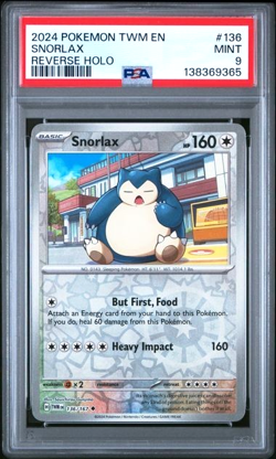 2024 Pokemon Twilight Masquerade Snorlax 136/167 Reverse Holo PSA 9 136 - Image 1