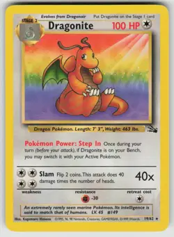 Dragonite 19/62 Rare Fossil Pokemon Unlimited Moderately Played - Image 1