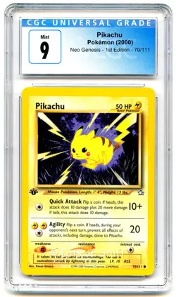 CGC 9 MINT Pikachu Neo Genesis 1st Edition Common 2000 Pokemon WOTC 70/111 -99 - Image 1