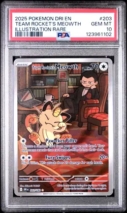 2025 POKEMON DRI EN-DESTINED RIVALS #203 TEAM ROCKET'S MEOWTH PSA 10 - Image 1