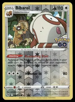 Pokemon Cards Bibarel 060/078 Reverse Holo Pokemon GO Common NM - Image 1