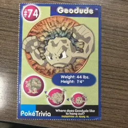 Geodude #74 Burger King Poketrivia Pokemon Card A - Image 3