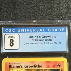 Pokemon Blaine's Growlithe 1st Edition 35/132 CGC 8 Gym Heroes 2000 TCG WotC - Image 3