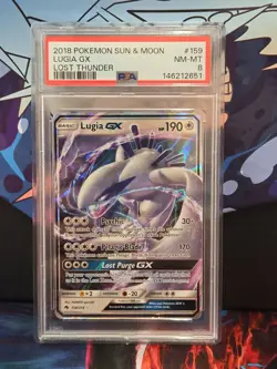 2018 POKEMON SUN AND MOON LUGIA GX LOST THUNDER PSA 8 GRADED NM-MT #159 - Image 1