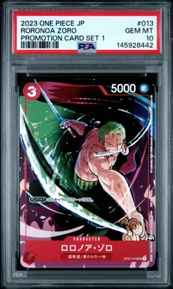 2023 ONE PIECE JAPANESE PROMOS PROMOTION CARD SET 1 #013 RORONOA ZORO PSA 10 - Image 1