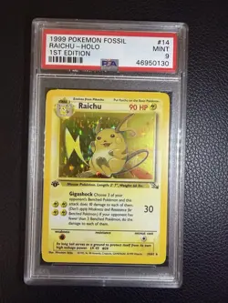 1999 POKEMON FOSSIL 1ST EDITION #14 RAICHU-HOLO PSA 9 - Image 1