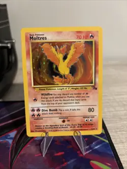Pokemon Moltres Fossil Holo Rare 12/62 1999 70 HP Dive Bomb 80 Basic Unlimited - Image 1