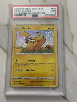 Pokemon Pikachu General Mills 25th Anv Black Star Holo Promo SWSH039 PSA 9 Mint - Image 1