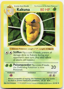 Pokemon TCG Kakuna Base Set (Shadowless) Uncommon 033/102 Unlimited - Image 1