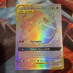 Pokemon Gengar & Mimikyu GX 186/181 Rainbow Rare Card Team Up LP/EXC - Image 1