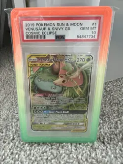 2019 POKEMON SUN & MOON COSMIC ECLIPSE PSA 10 VENUSAUR & SNIVY GX ULTRA RARE 001 - Image 1