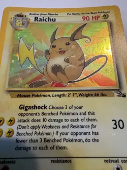 1999 Pokemon Fossil #14/62 Raichu Holo - Image 3