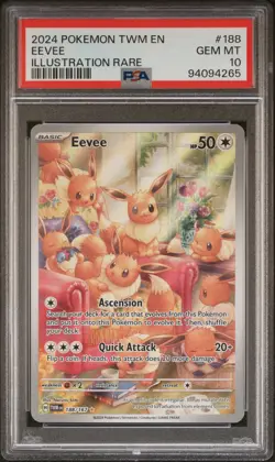 2024 POKEMON TWM EN-TWILIGHT MASQUERADE ILLUSTRATION RARE #188 EEVEE PSA 10 - Image 1