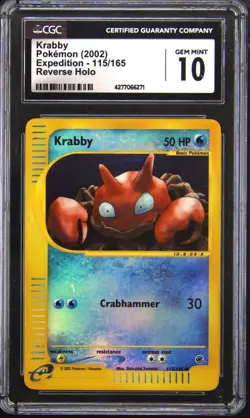 2002 POKEMON EXPEDITION REVERSE HOLO KRABBY CGC 10 - Image 1