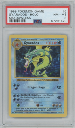 1999 Pokemon Base Set Gyarados 6/102 Shadowless Holo PSA 8 - Image 1