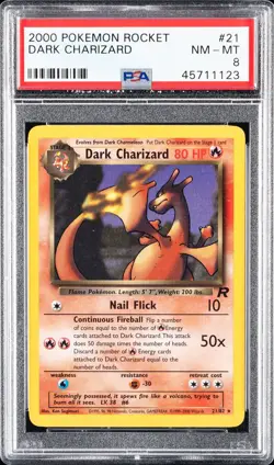 2000 POKEMON TEAM ROCKET #21/82 NON HOLO UNLIMITED DARK CHARIZARD PSA 8 - Image 1