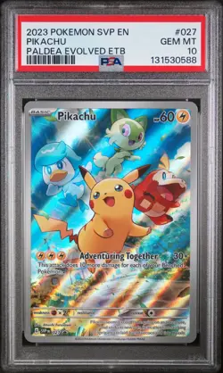 2023 POKEMON SVP EN-SV BLACK STAR PROMO #027 PIKACHU PALDEA EVOLVED ETB PSA 10 - Image 1