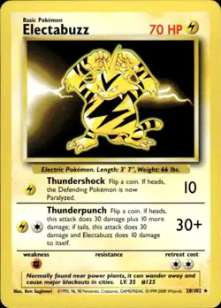 Pokemon Electabuzz 20/102 Base Set 4th Print 1999-2000 Rare Near Mint - Image 1