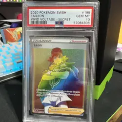 Pokemon TCG Leon 195/185 Vivid Voltage Full Art Secret Rare Holo PSA 10 2020 - Image 1