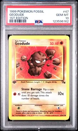 PSA 10 GEM MINT 1999 POKEMON FOSSIL #47 GEODUDE 1ST EDITION ENGLISH - Image 1