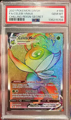 Pokemon Chilling Reign Celebi Vmax Secret Rare Rainbow FA 199/198 PSA 10 Gem - Image 1