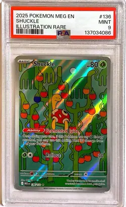 Pokemon TCG 2025 Me01 Mega Evolution Shuckle 136/132 Rare Holo PSA 9 - Image 1