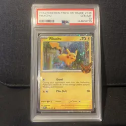 Pikachu Trick or Trade 2024 Cosmos Holo Card 018/091 PSA 10 - Image 1
