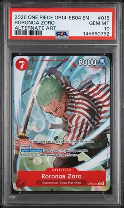 Roronoa Zoro 2026 One Piece OP14 The Azure Sea's Seven Alternate #015 PSA 10 - Image 1