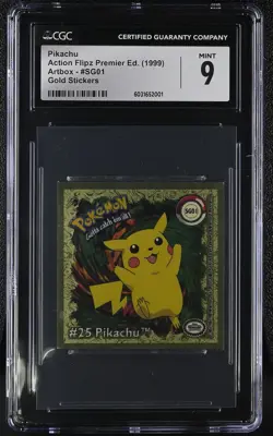 CGC Mint 9 Pikachu (SG01) 1999 Pokemon Action Flipz Artbox Gold Sticker - Image 1