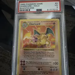 1999 Pokemon Charizard Shadowless Rare 4/102 PSA 3 - Image 1