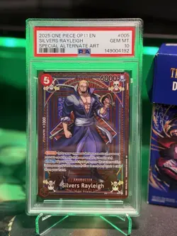 2025 ONE PIECE OP11 #005 FIST OF DIVINE SPEED SILVERS RAYLEIGH SP ALT ART PSA 10 - Image 1