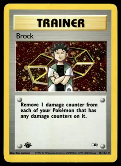 BROCK - 15/132 Holo Rare Gym Heroes Pokemon 1st Edition Holo LP - Image 1