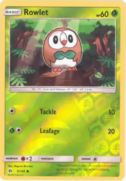 POKEMON CARD REVERSE HOLO ROWLET 9/149 NO 722 GRASS QUILL POKEMON TCG CCG - Image 1