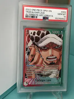 2022 ONE PIECE OP01-ROMANCE DAWN ALTERNATE ART-ERRATA #002 TRAFALGAR LAW PSA 10 - Image 1
