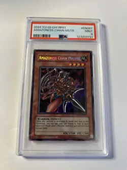 Yugioh PSA 9 Amazoness Chain Master RP01-EN097 Secret Rare 2024 Reprint - Image 1