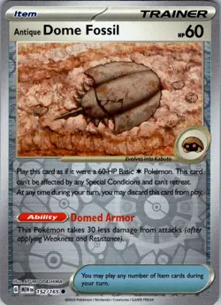 ANTIQUE DOME FOSSIL 152/165 C 151 POKEMON REVERSE HOLO NM/M - Image 1