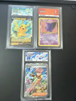 ACE Grading Pokemon Slab Bundle Trio - Fossil Gengar 7 Ortega 10 Pikachu 9 - Image 1