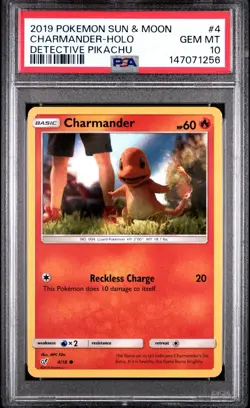 PSA 10 GEM MINT 2019 POKEMON SUN & MOON DETECTIVE PIKACHU #4 CHARMANDER HOLO - Image 1