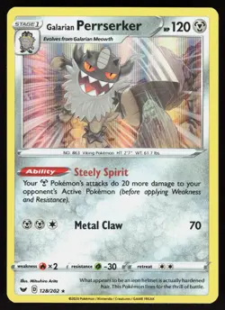 Galarian Perrserker 128/202 Holo Rare Sword & Shield Pokemon Holo Lightly Played - Image 1