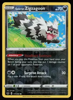 Galarian Zigzagoon 117/202 Common Sword & Shield Pokemon Reverse Holo LP - Image 1