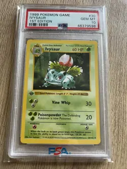 PSA 10 Ivysaur 30/102 Base Set Shadowless 1st Edition 1999 Pokemon Card - Image 1