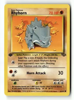 Pokemon Card Rhyhorn 1st Edition LP Jungle Common 61/64 - Image 1